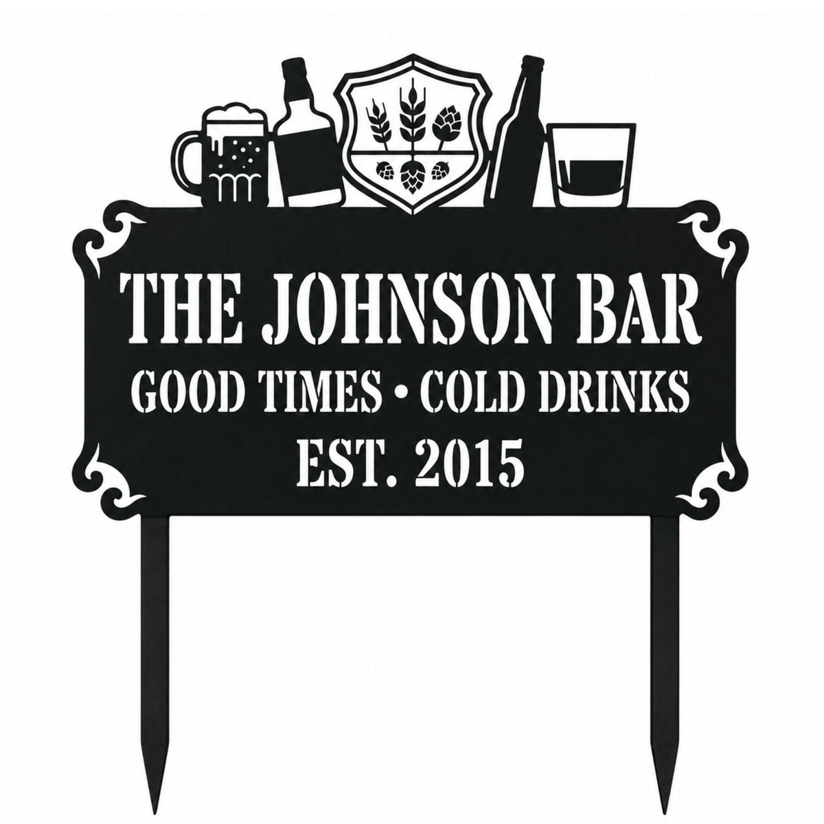 Custom laser cut home bar address sign in durable outdoor steel