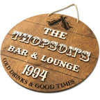 Personalized 3D wood bar sign with custom family name – man cave wall decor