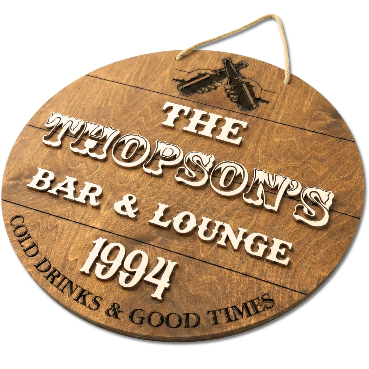 Personalized 3D wood bar sign with custom family name – man cave wall decor
