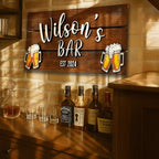 Custom basement bar sign in wood – personalized coffee corner and pub decor