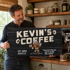 Custom coffee bar canvas held in hand – personalized kitchen decor
