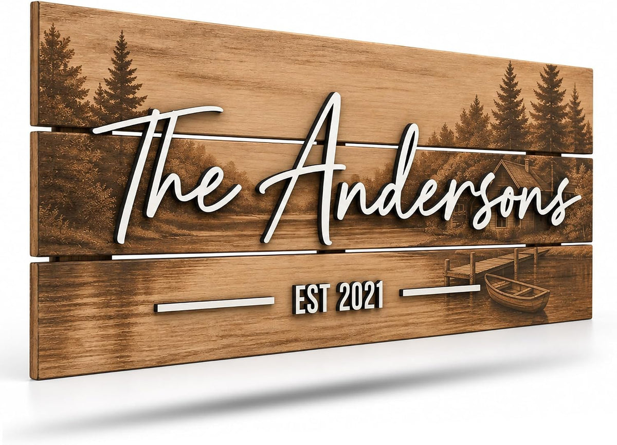 Personalized Lake Cabin Family Name Sign, customized with your text and made to order
