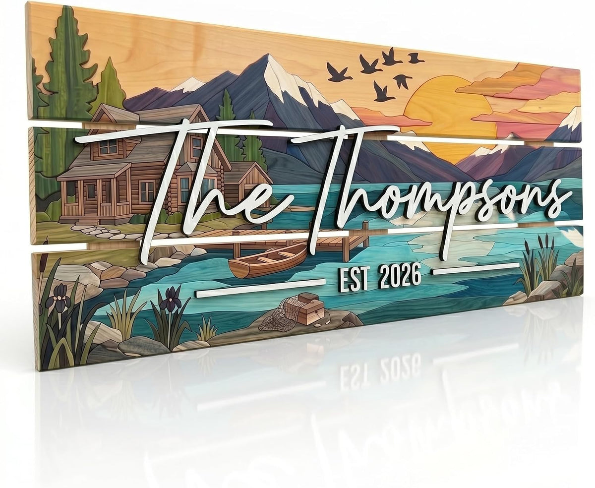 Personalized Lakeside Villa Family Name Sign, customized with your text and made to order