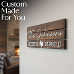 Custom GPS coordinates sign on wood – anniversary and housewarming gift
