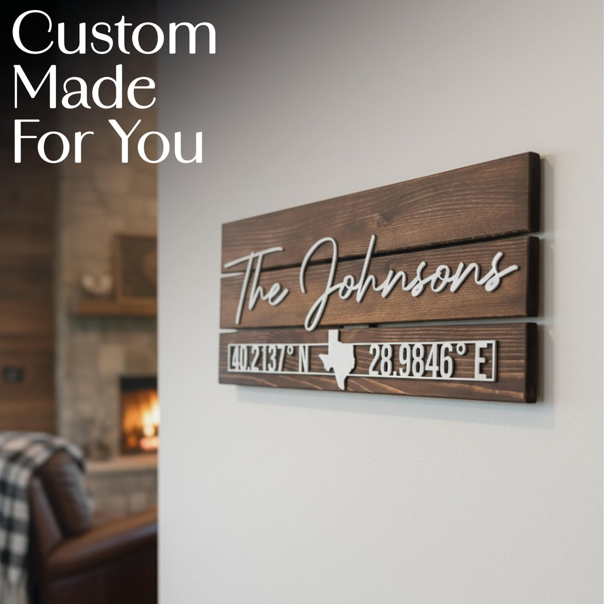 Custom GPS coordinates sign on wood – anniversary and housewarming gift