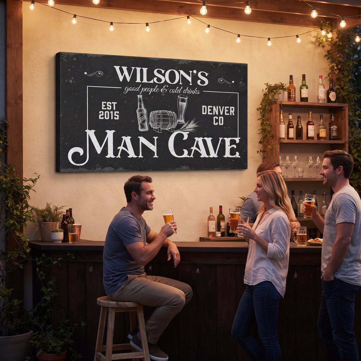 Personalized man cave canvas in home lounge , custom wall decor