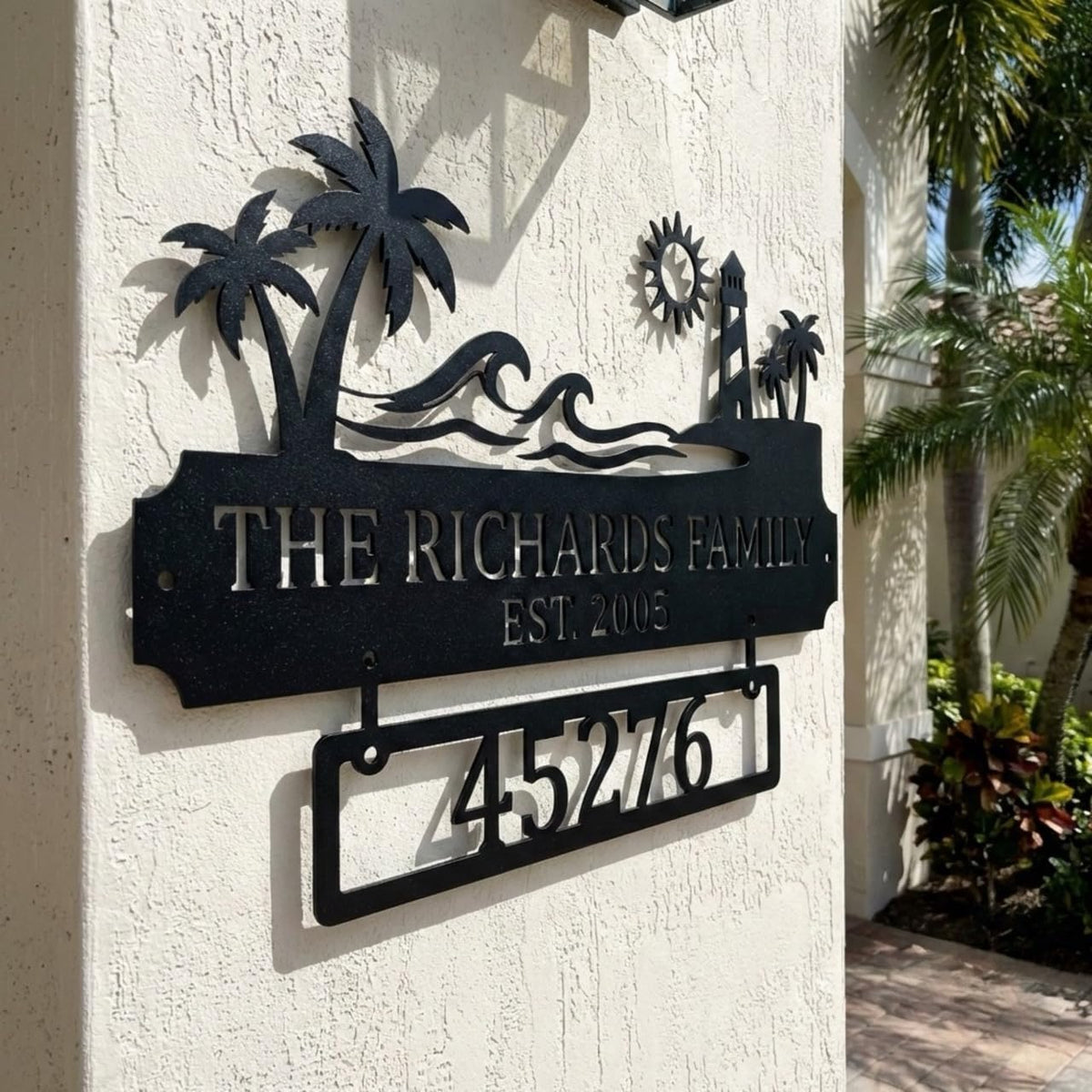 Modern metal address plaque – custom name design