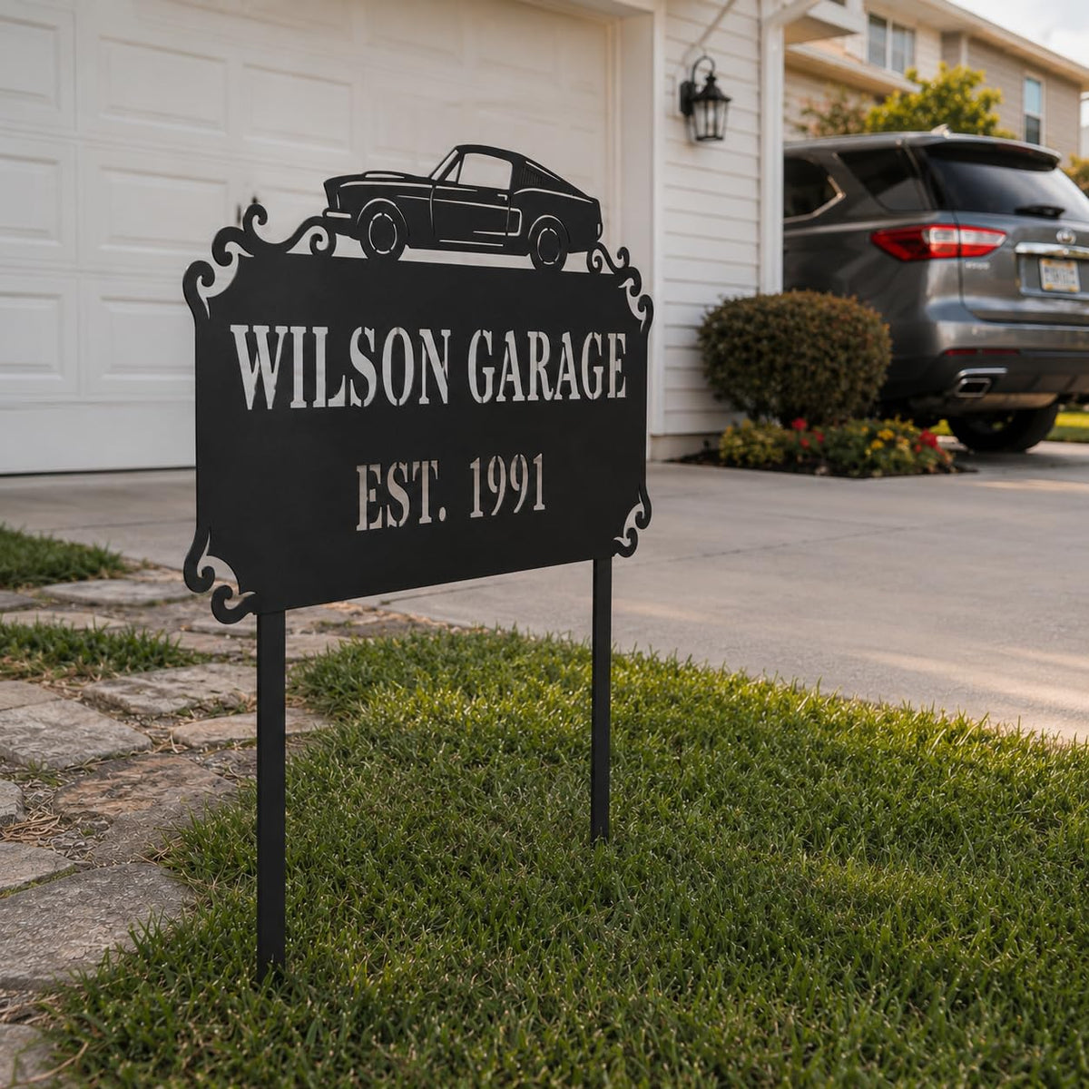 Personalized garage metal address sign with custom house number and family name