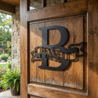 Classic monogram metal wall art – custom last name banner design