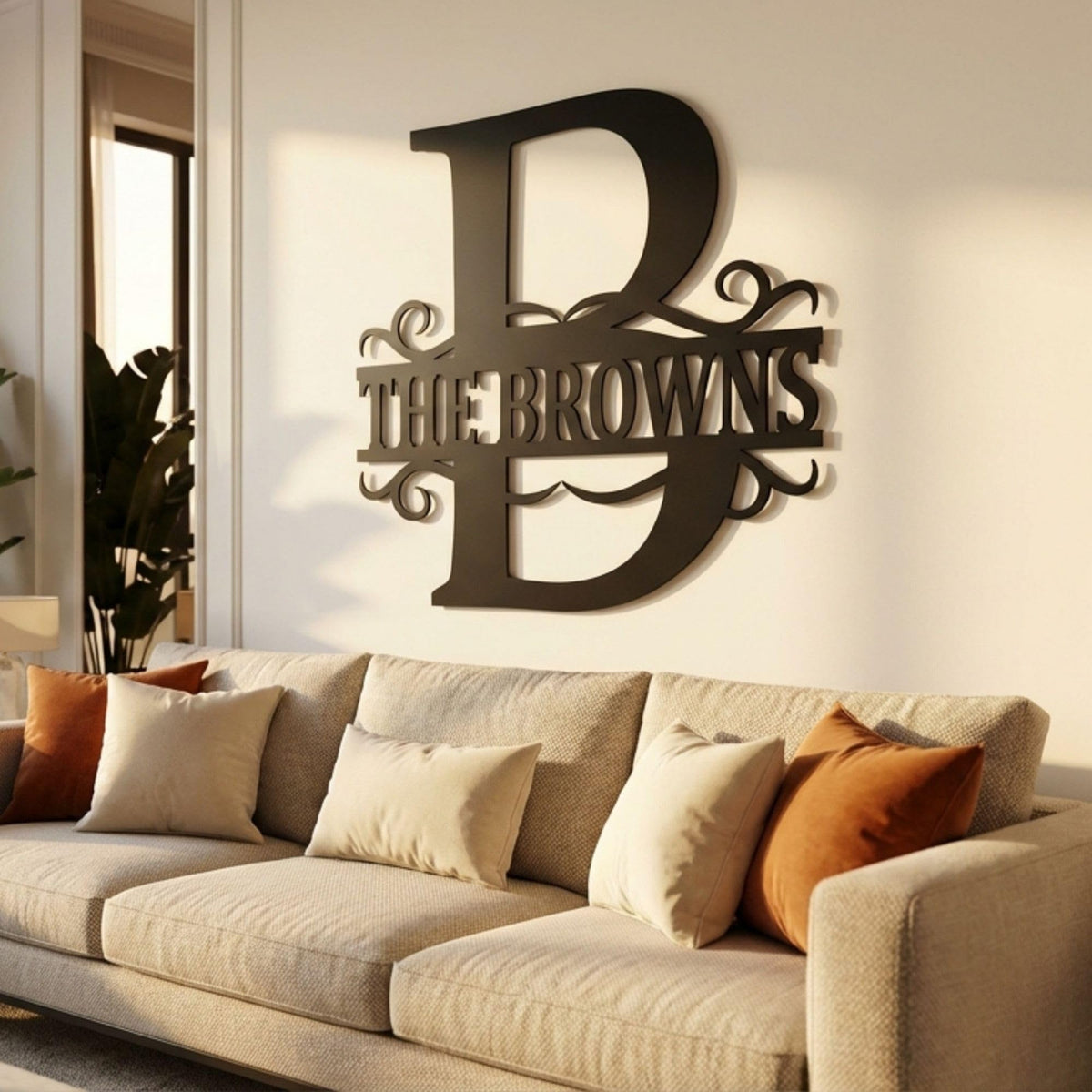 Ornate metal monogram detail – intricate scroll personalized sign