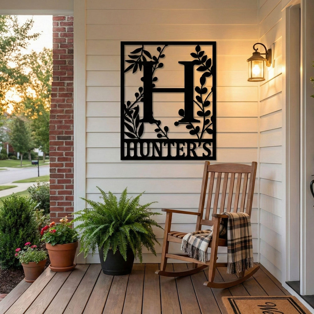 Leaf wreath monogram steel wall art – personalized wedding gift