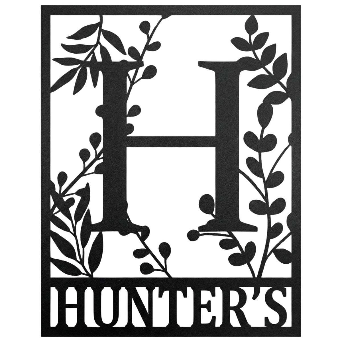 Personalized metal monogram family sign – botanical leaf design