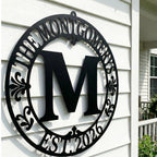 Grand metal family sign detail – bold monogram lettering