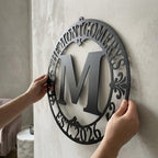 Large custom metal monogram with family name – dramatic entryway decor