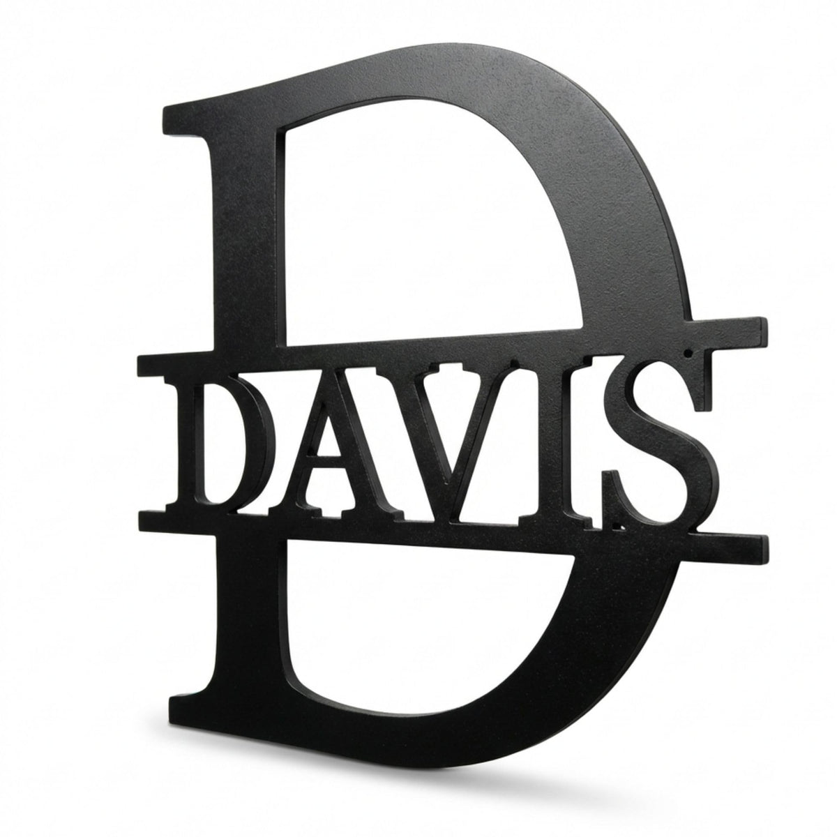 Custom minimalist monogram detail – contemporary metal decor