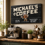 Personalized canvas coffee bar sign – custom name kitchen coffee corner wall art