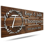 Personalized monogram family name sign in solid walnut wood – custom wedding gift