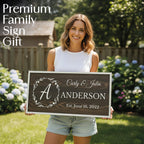Family name monogram sign – custom entryway decor with est year