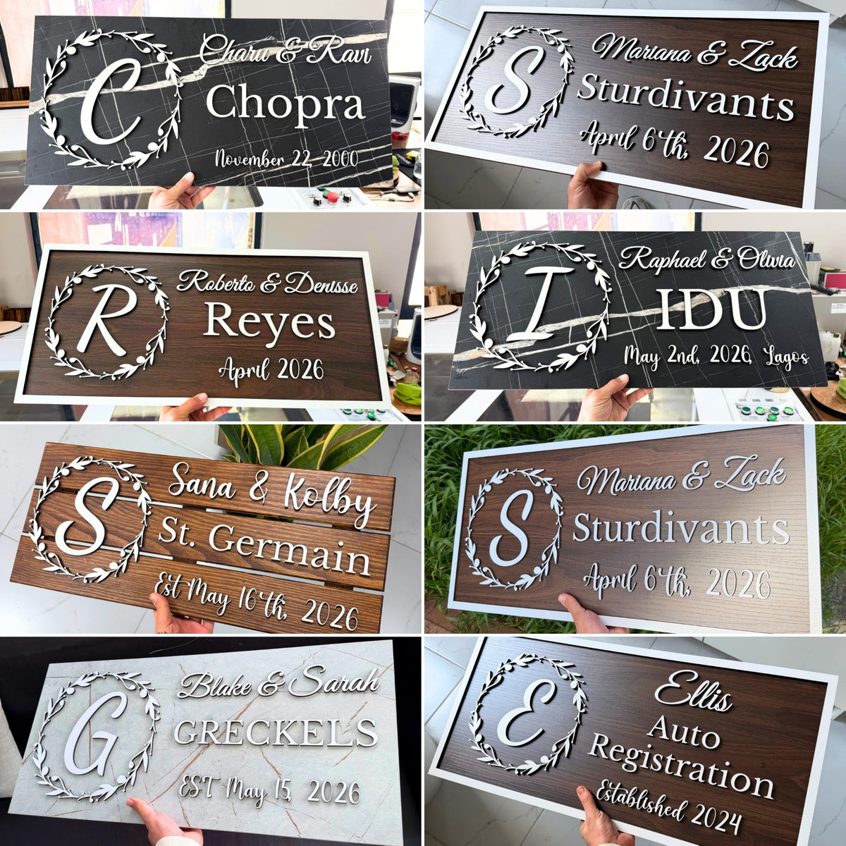 Personalized monogram family name wood sign – custom last name wall art