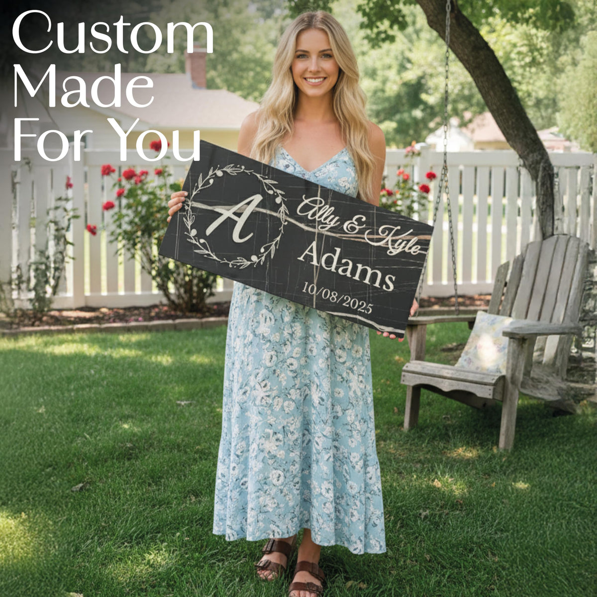 Custom family monogram sign – elegant entryway and living room wall decor