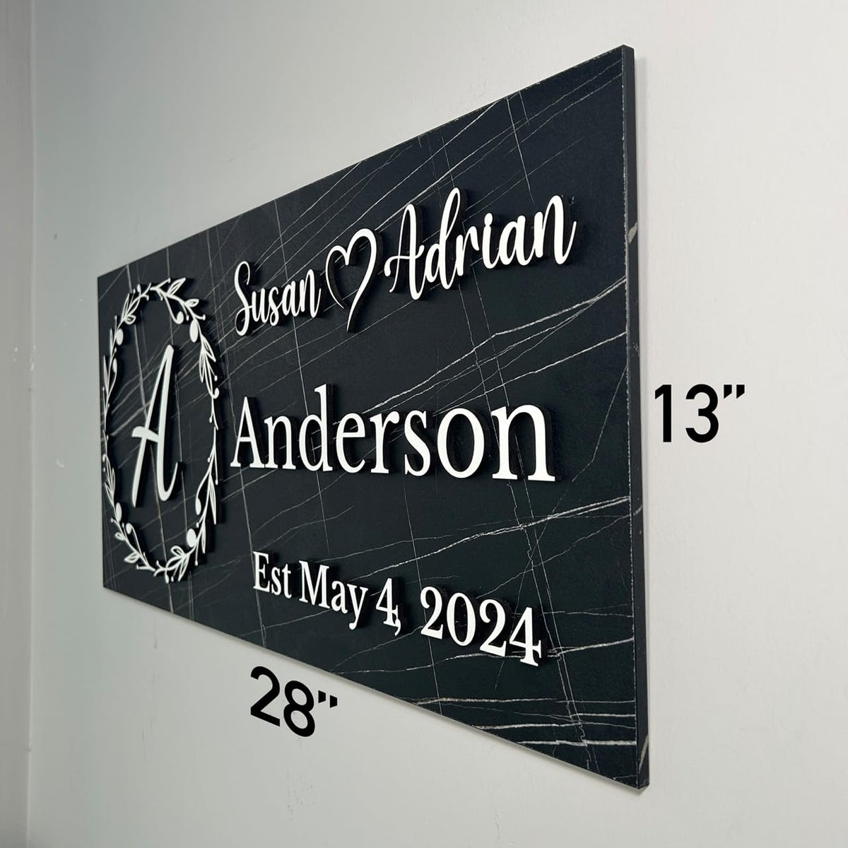 Monogram family sign detail – personalized wood wall art