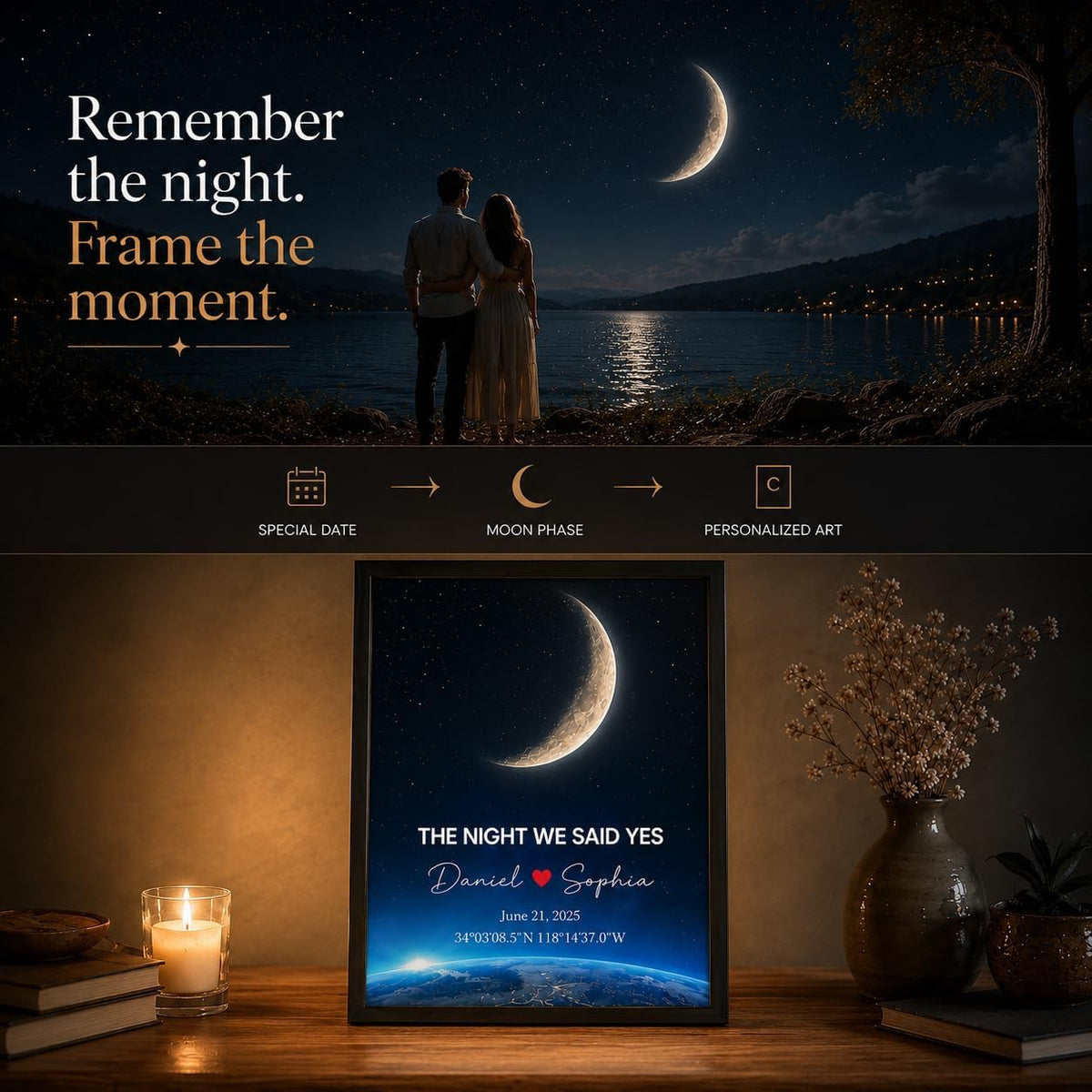 Moon Phase Map, personalized design, view 2