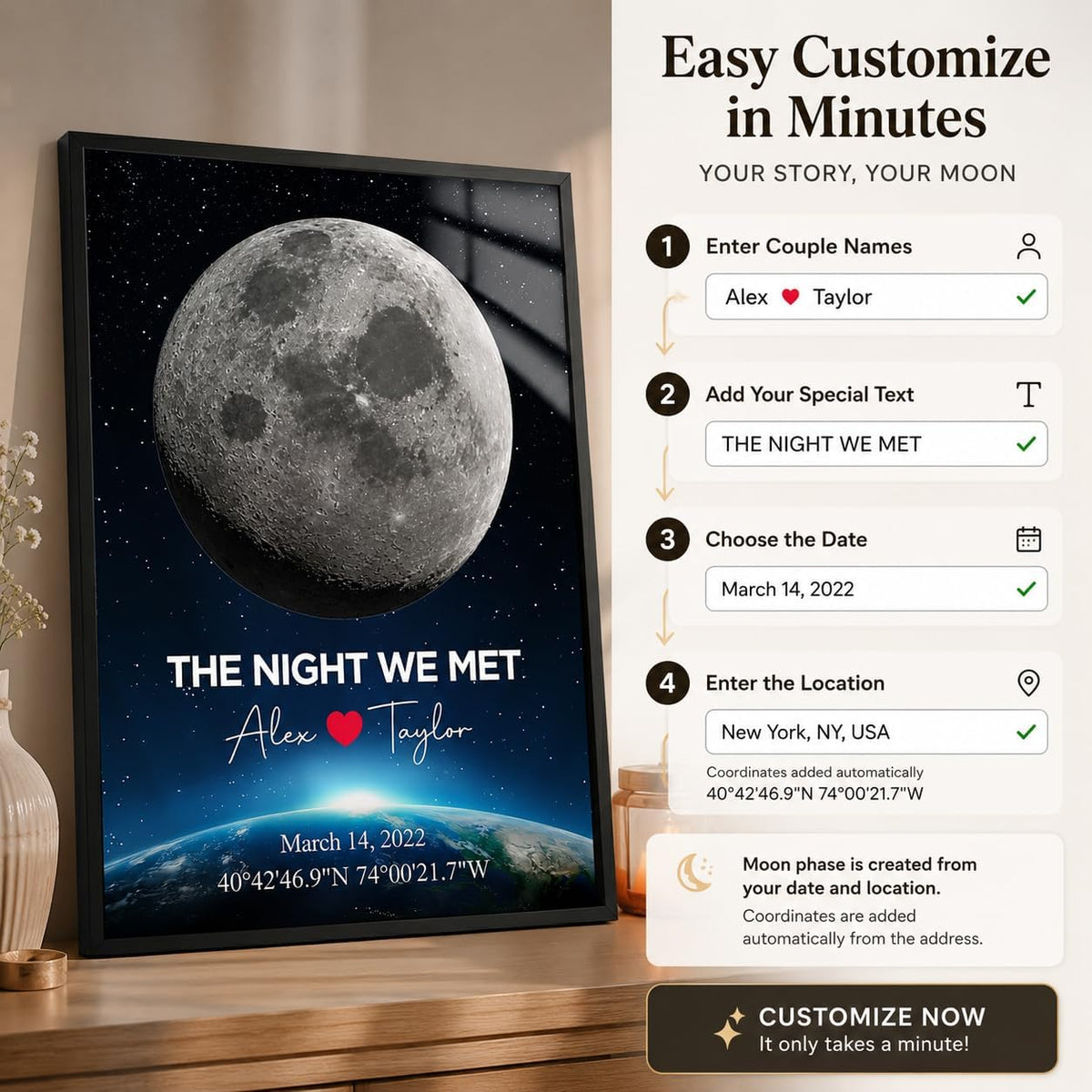 Moon Phase Map, personalized design, view 6