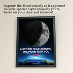 Custom moon phase art detail showing the lunar cycle for a chosen night