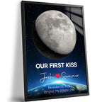 Custom moon phase print on glass showing the lunar phase from your date
