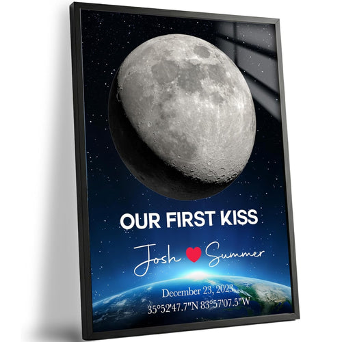 Custom moon phase print on glass showing the lunar phase from your date