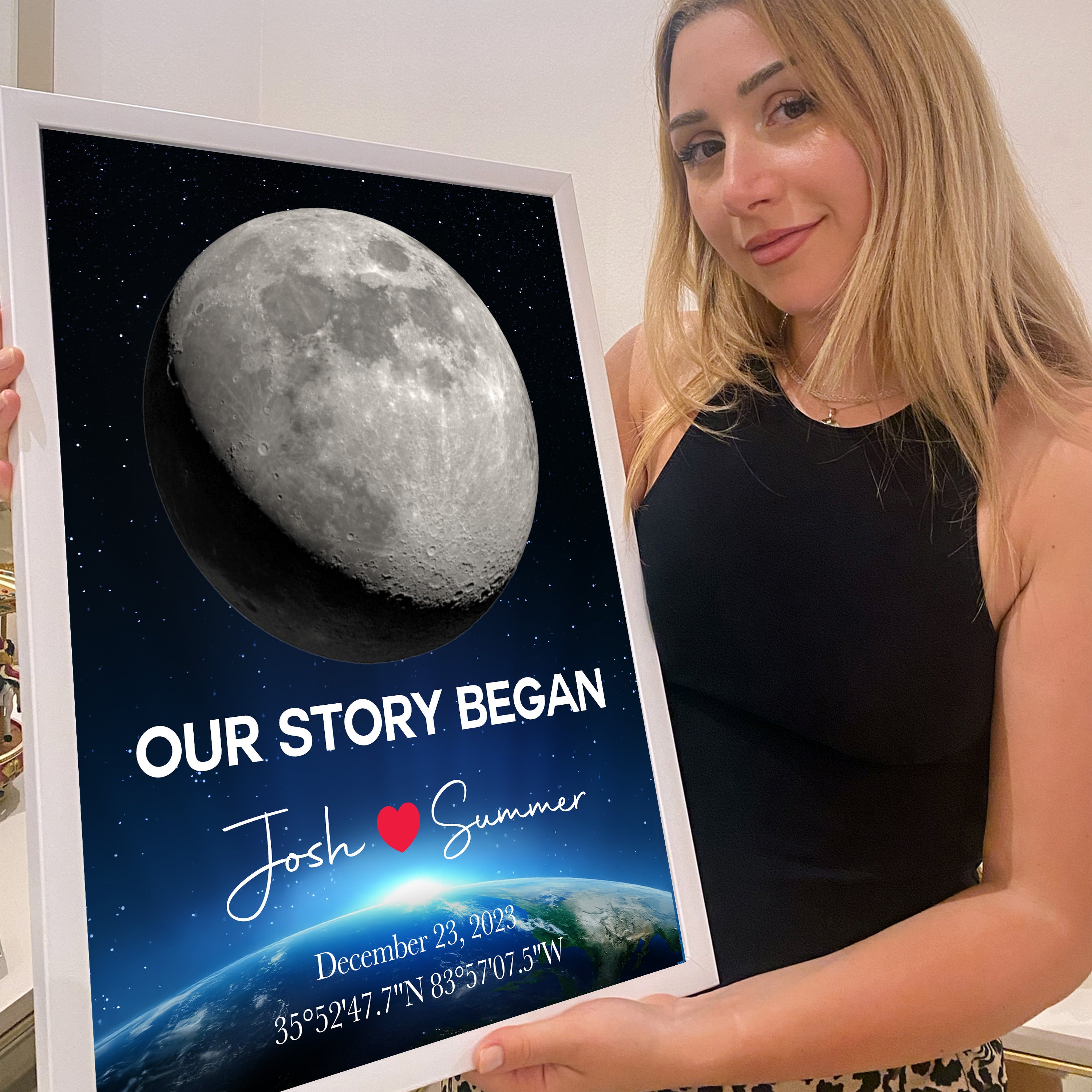 Custom Moon Phase Map - Personalized Glass Anniversary Print