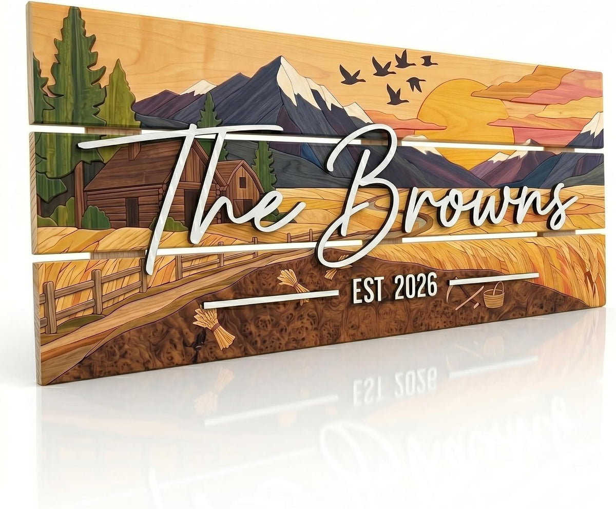 Personalized Mountain Cabin Family Name Sign, customized with your text and made to order
