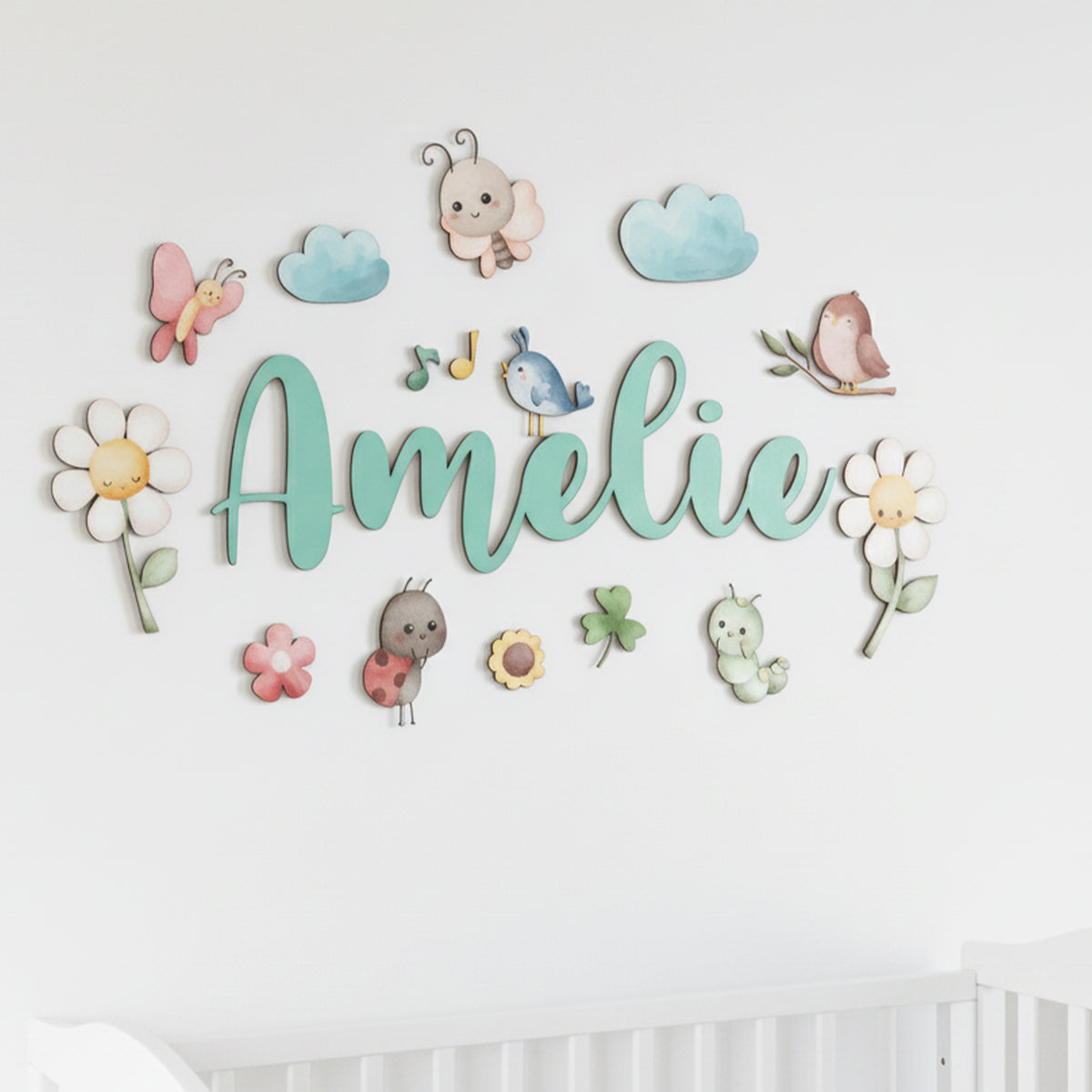 Personalized forest friends nursery name sign – 3D wood woodland baby decor