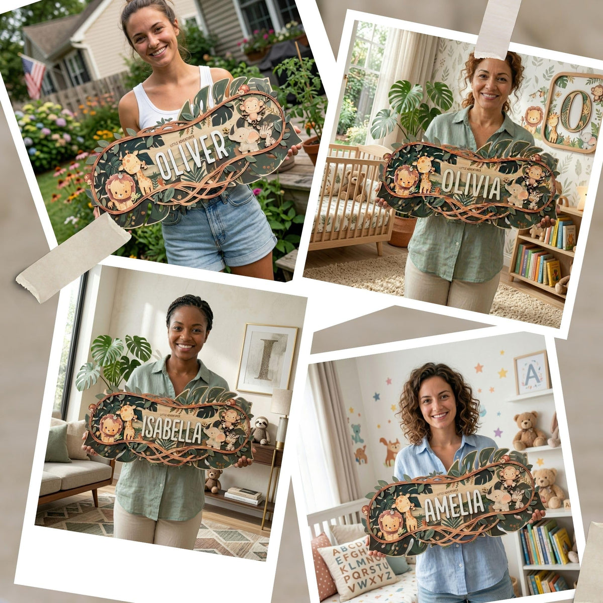 Custom nursery name sign detail – layered painted wood letters