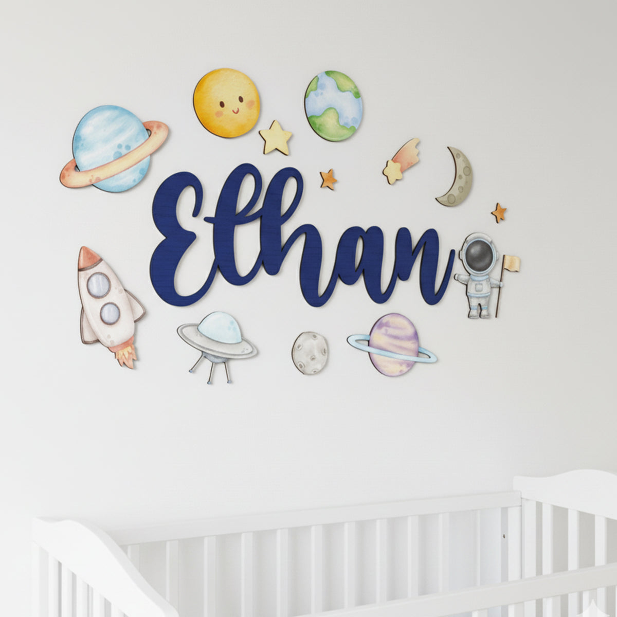 Personalized rainbow nursery name sign – 3D wood colorful baby room decor