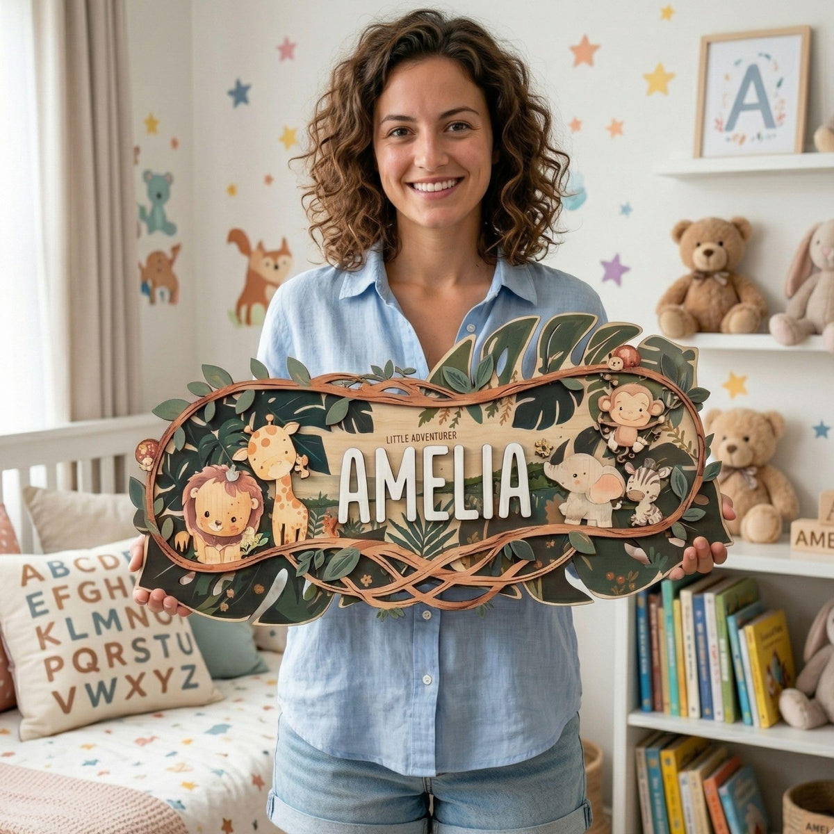 Jungle nursery decor – personalized wood name sign for kids room