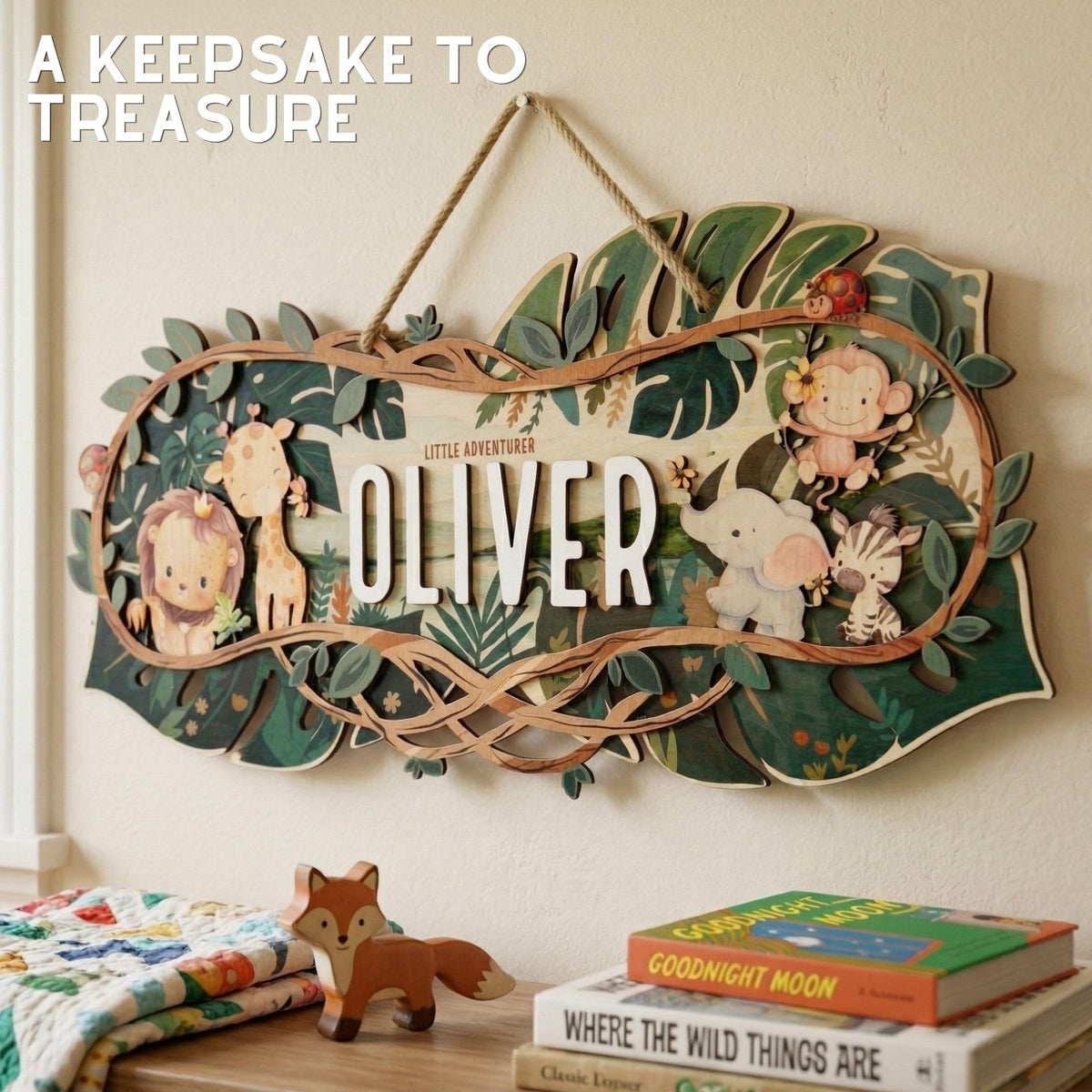Personalized baby name sign – jungle animal nursery art