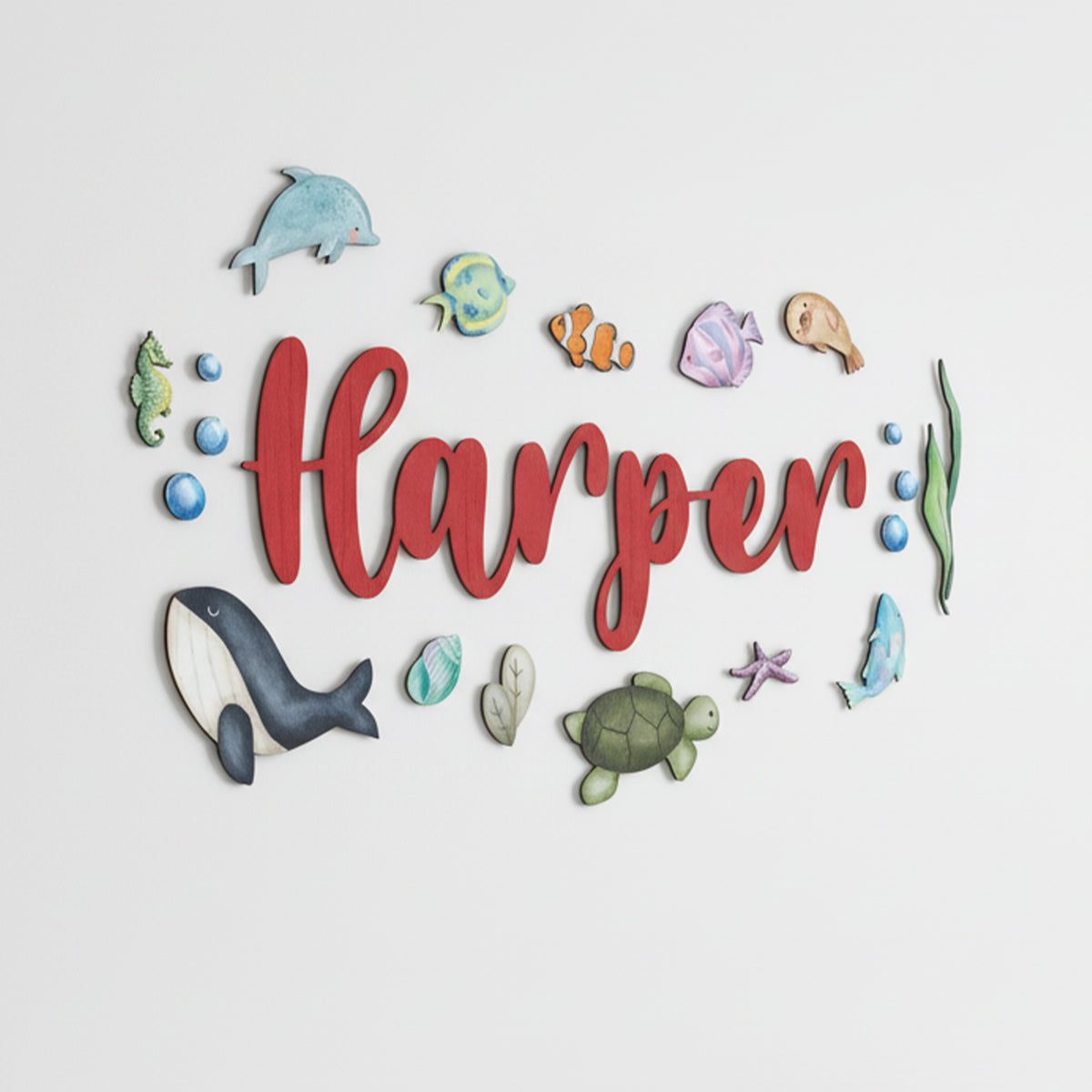 Personalized under the sea nursery name sign – 3D wood ocean baby room decor