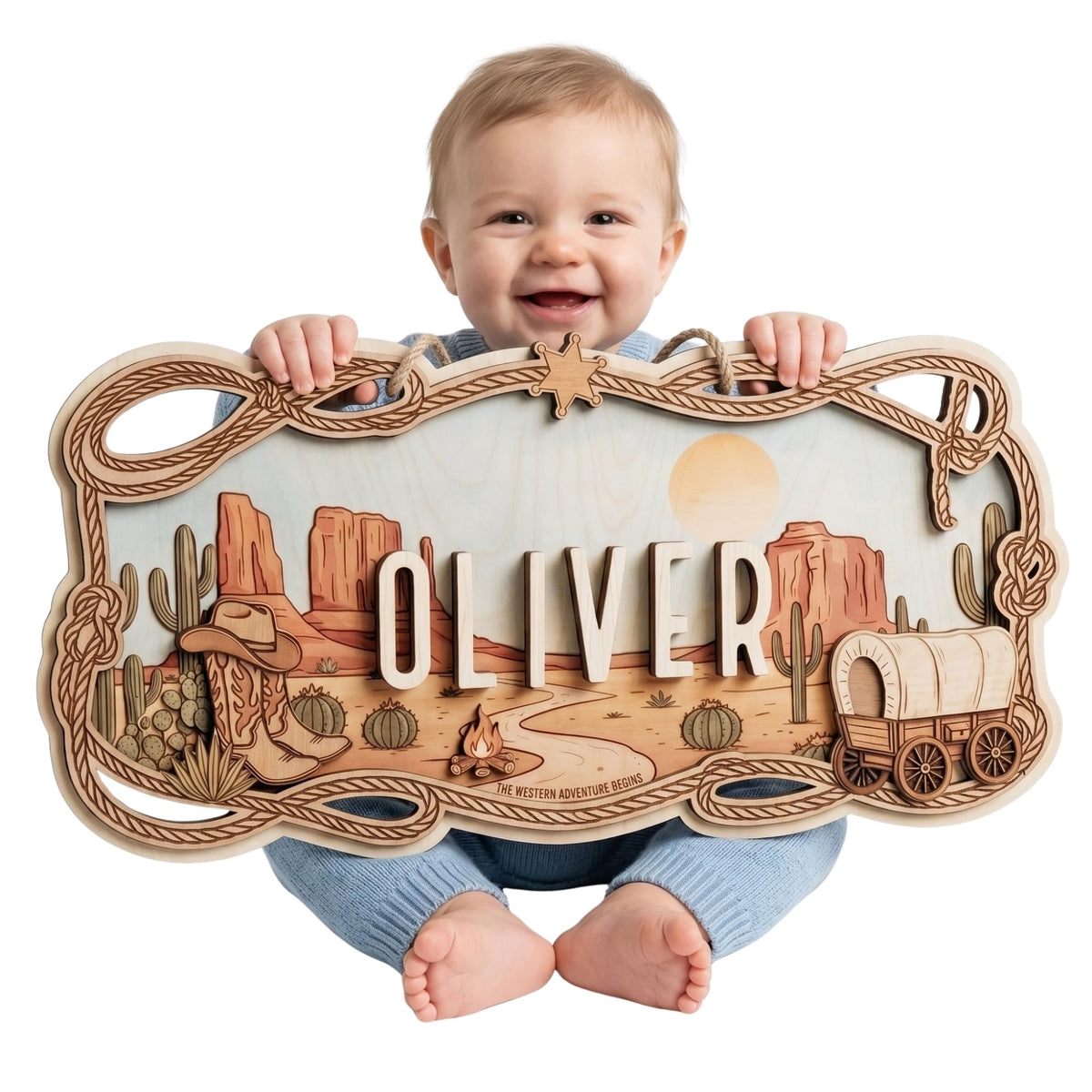 Personalized western nursery name sign – cowboy theme 3D wood baby decor