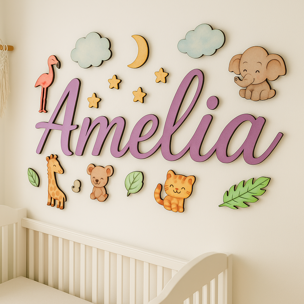 Nursery Name Sign - Custom 3D Wood Jungle Wild One, Baby Shower