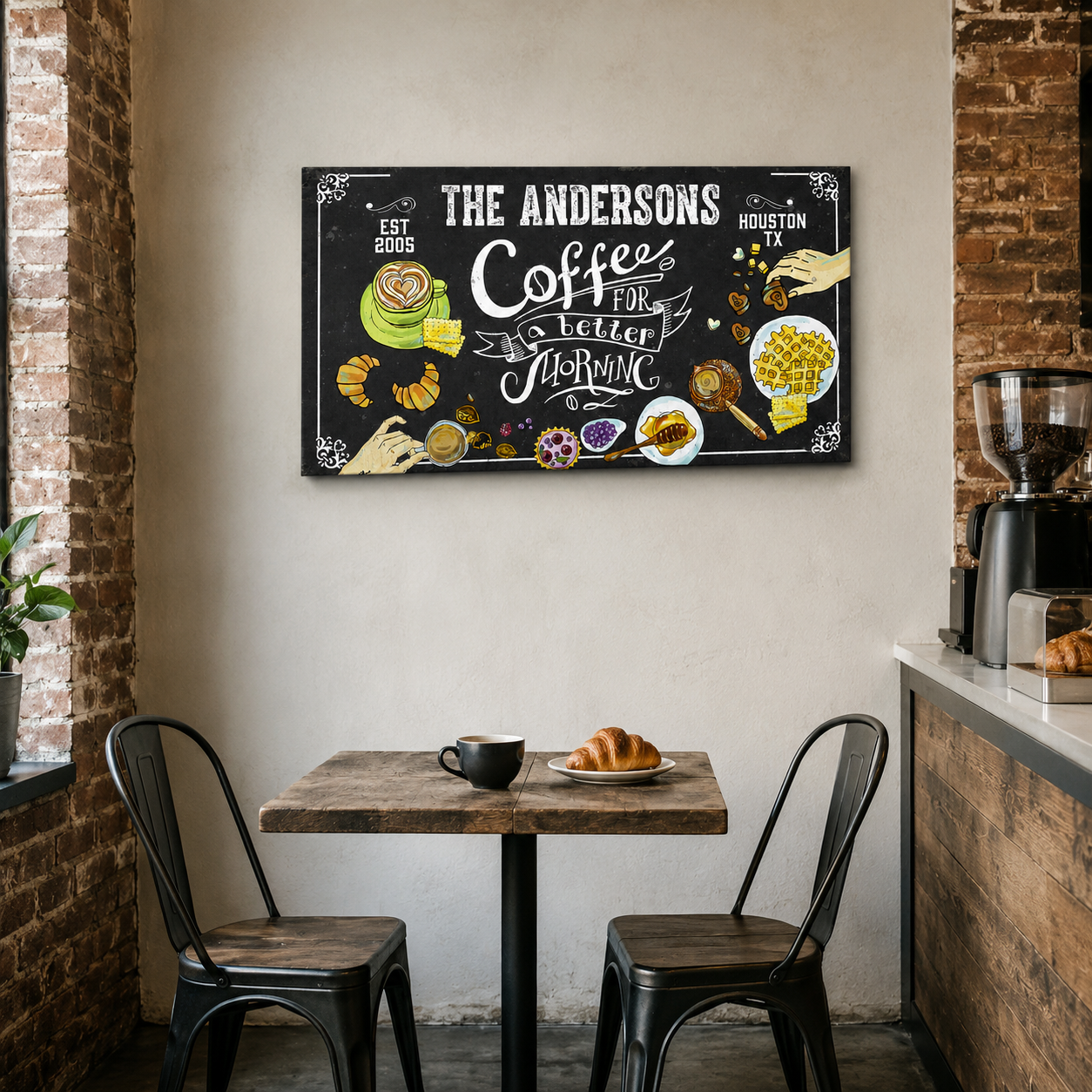 Personalized breakfast nook sign – custom name kitchen canvas
