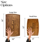 Personalized cutting board detail showing deep laser engraving in hardwood
