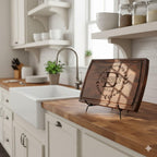 Engraved cutting board in solid hardwood with a custom monogram design