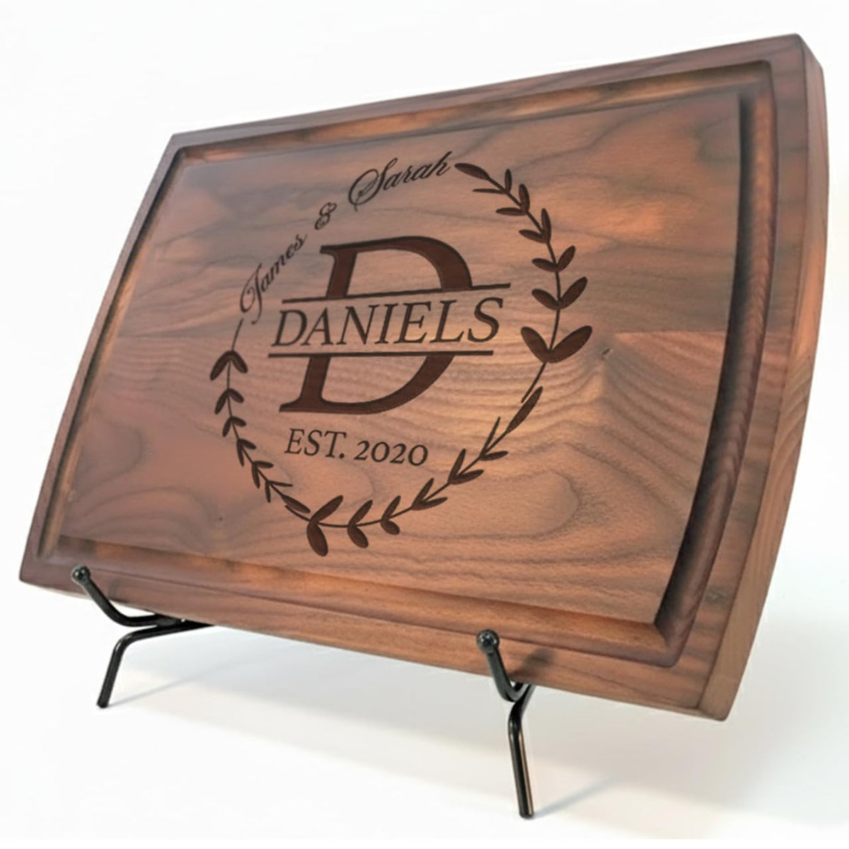 Custom engraved cutting board packaged as an anniversary gift