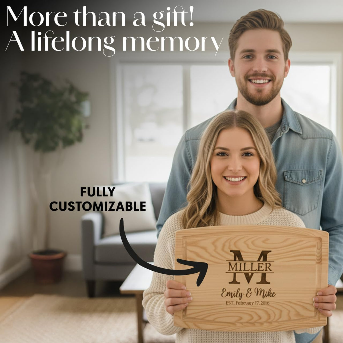 Custom cutting board with stand as a personalized housewarming gift