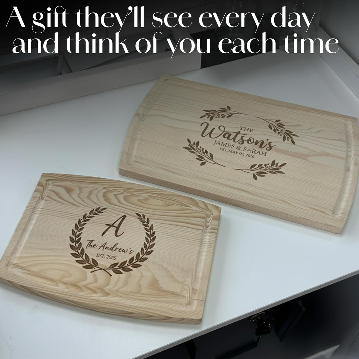 Personalized cutting board size options in solid hardwood
