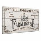 Farmhouse family name canvas in home – personalized rustic decor