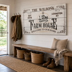 Personalized canvas farmhouse sign – custom family name kitchen wall art