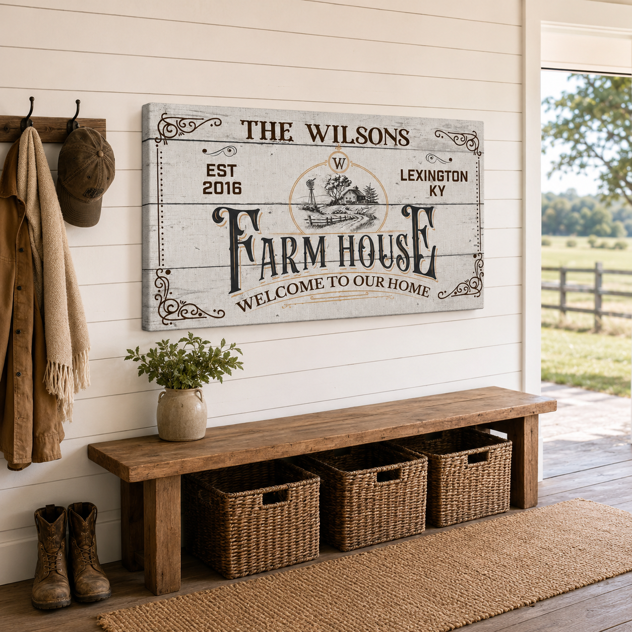 Custom farmhouse kitchen canvas – personalized family name decor