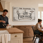 Custom farmhouse family name canvas – personalized rustic kitchen decor